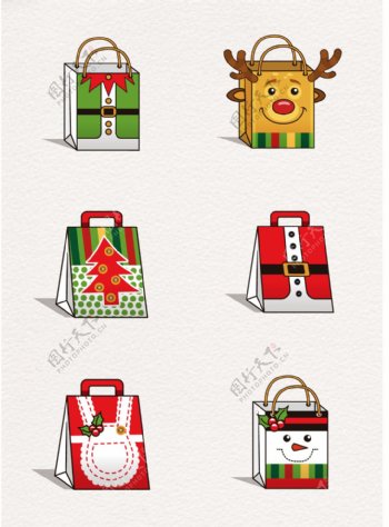 彩绘圣诞节购物袋矢量素材