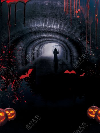 黑色隧道万圣节海报背景设计