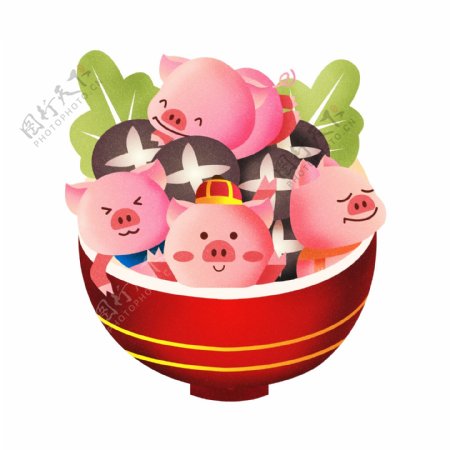 2019春节猪年年夜饭原创素材新年喜庆可爱生肖猪