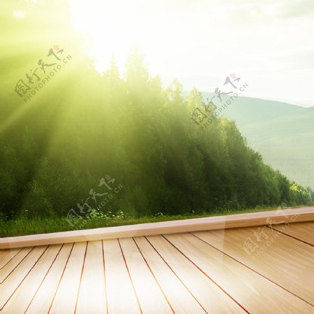 清新风景绿色木板电商淘宝主图