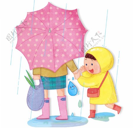 雨中男孩水彩手绘插图9