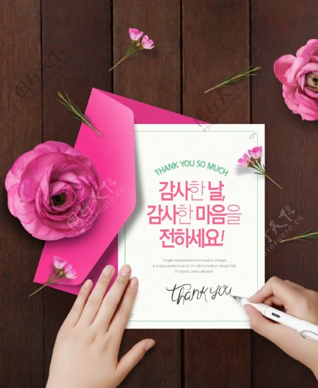 韩系感恩节花朵海报设计