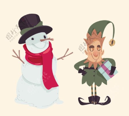 彩绘圣诞节雪人和精灵
