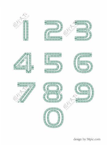 09阿拉伯数字绿色欧美印花艺术字体