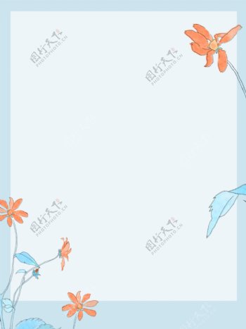 蓝色文艺小清新纯手绘植物花卉秋季背景