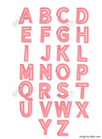 二十六英文字母粉色水墨海报艺术字体