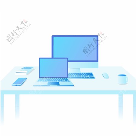 2.5D苹果设备办公场景笔记本电脑办公桌正视图