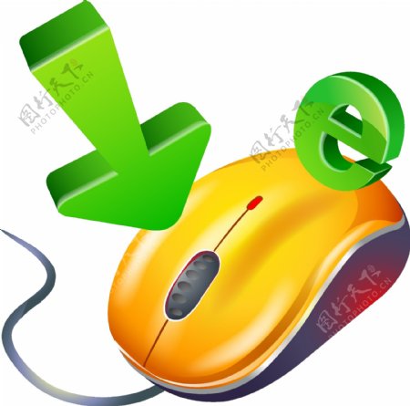 电脑鼠标与绿色箭头矢量图