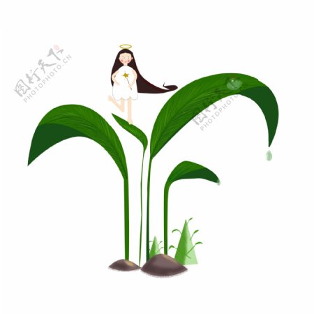 原创小天使植物绿色手绘童话元素