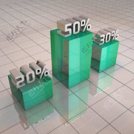 商务柱状图商业元素3D立体透明百分比素材
