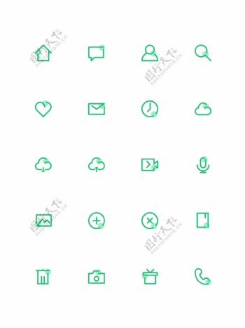 绿色清新线性线条常用APP图标icon