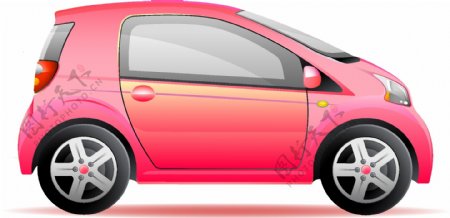 矢量手绘逼真粉色汽车元素