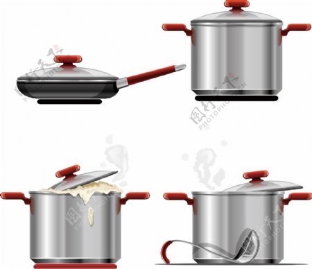 实物厨房煎锅和汤锅