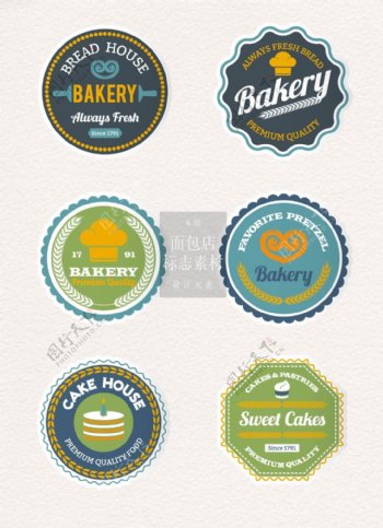 彩色标签式面包店标志素材