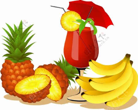 新鲜营养水果与果汁矢量图