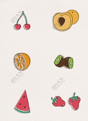 6款彩绘夏季水果矢量素材
