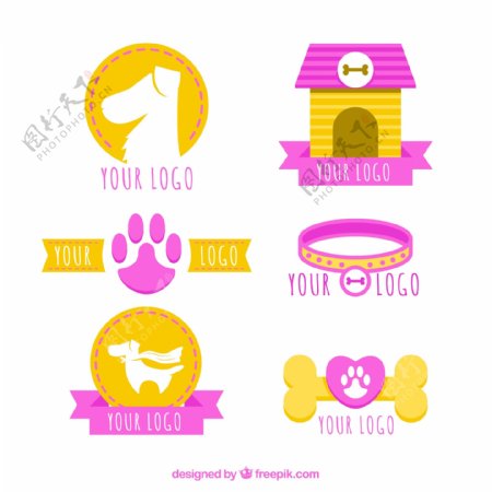 6款彩色宠物狗元素标志矢量图