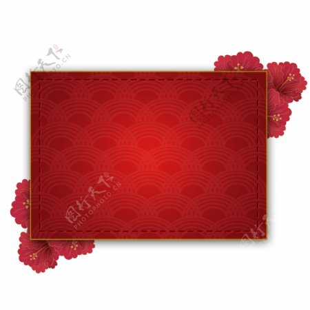 方形红色喜庆节日花卉云纹中国风边框