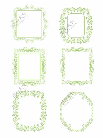 淡雅绿手绘简约花卉花边方框边框图案元素