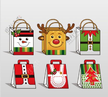 6款彩绘圣诞节购物袋