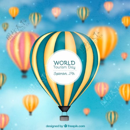 创意世界旅游日热气球矢量素材