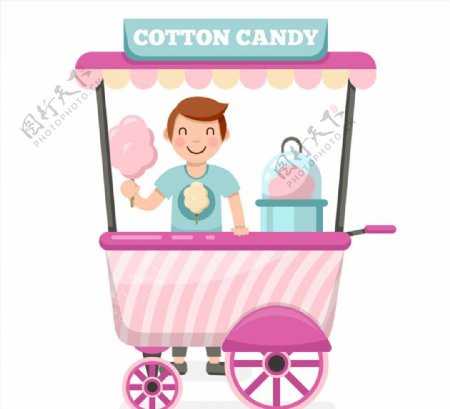粉色棉花糖车和男子矢量素材