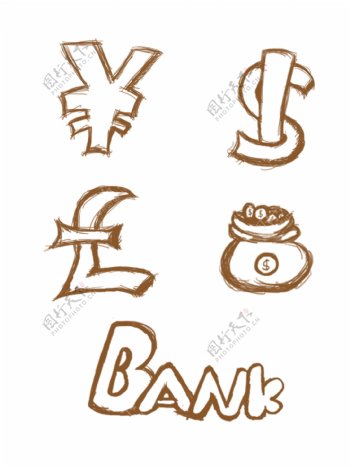 手绘风格金币钱币符号金融元素银行线条