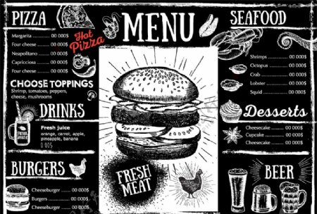 复古手绘汉堡快餐菜单模板
