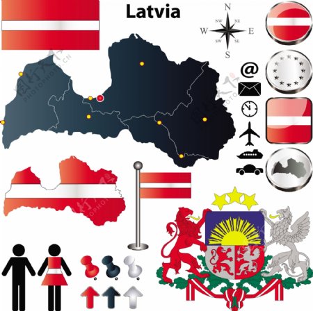 拉脱维亚国旗地图