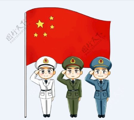 国庆节卡通手绘Q版人物迎国庆军