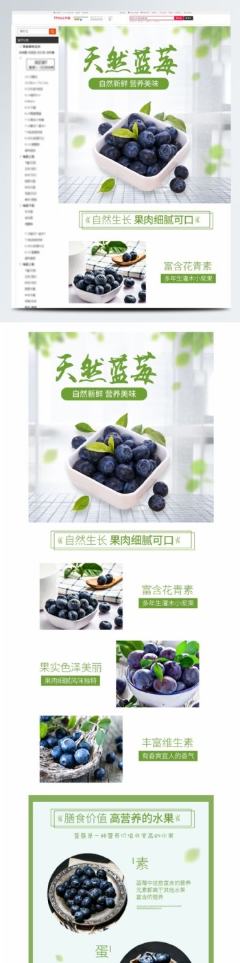 电商详情页清新简约水果天然蓝莓绿叶