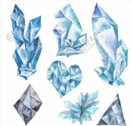 水彩绘蓝色钻石