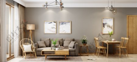 现代新中式家居设计效果沙发背景