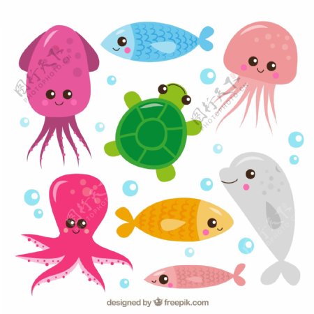 7款卡通海洋动物矢量素材