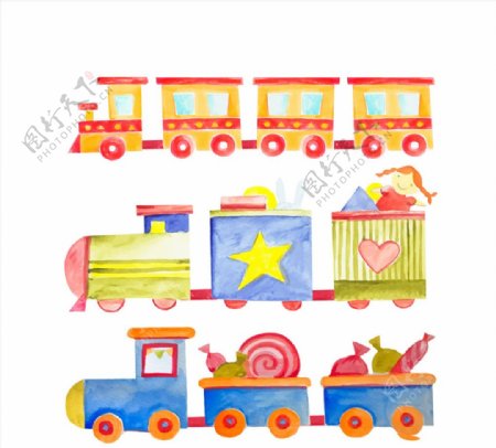 水彩绘玩具小火车