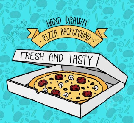 手绘美味盒装披萨