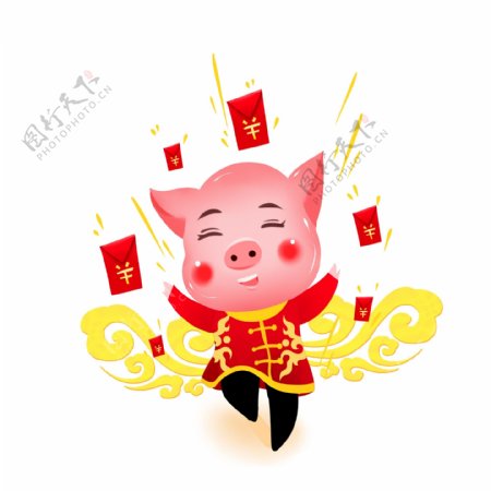 新年立体猪卡通猪IP猪年红包祥云喜庆