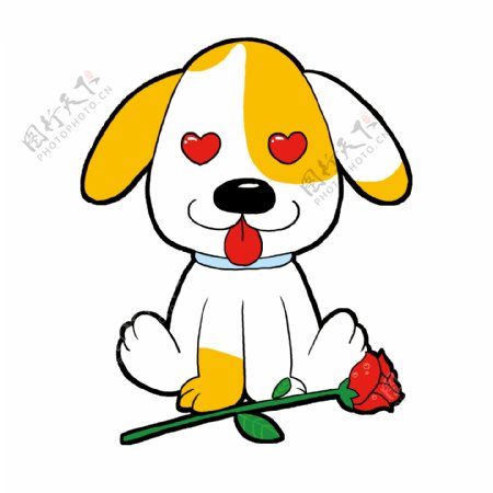 心形眼睛送玫瑰的恋爱狗狗手绘卡通