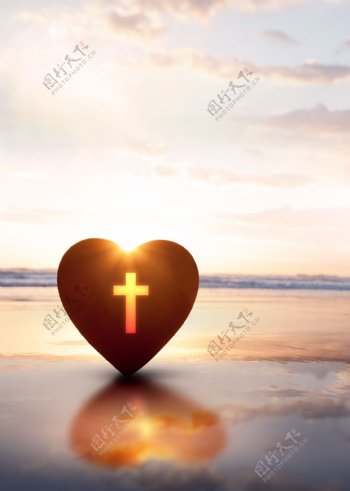 金色爱心十字架基督教海报背景素材