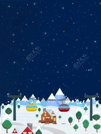 蓝色星空夜景雪景海报背景
