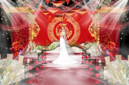 中国红中式婚礼效果图