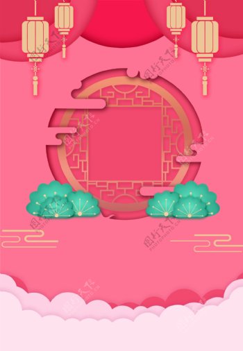 中国风猪年灯笼折纸背景素材