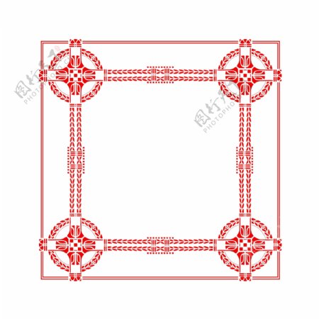 中国风边框红色长方形纹理边框素材