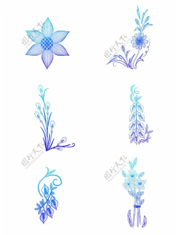 花朵花束蓝色渐变装饰元素设计
