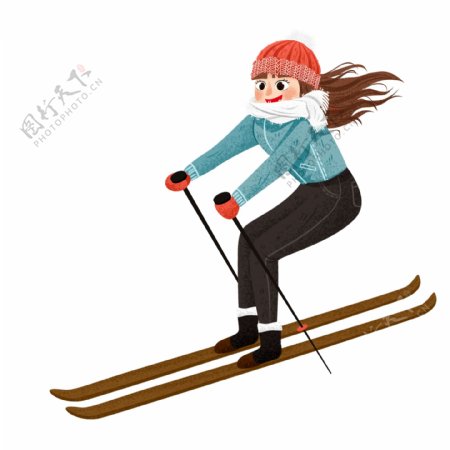 唯美清新滑雪的女孩冬季人物设计可商用元素