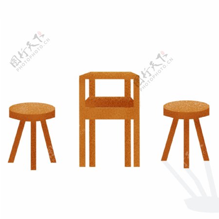 手绘实木椅子和桌子设计可商用元素