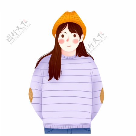 冬季穿着紫色条纹毛衣的少女设计可商用元素