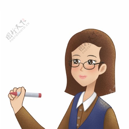 卡通彩绘戴眼镜的女老师人物设计可商用元素