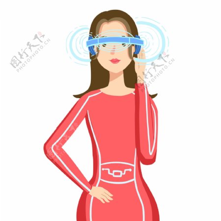 创意带着VR眼镜的时尚女性