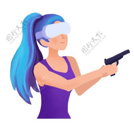 彩绘带着VR眼镜开枪的女孩